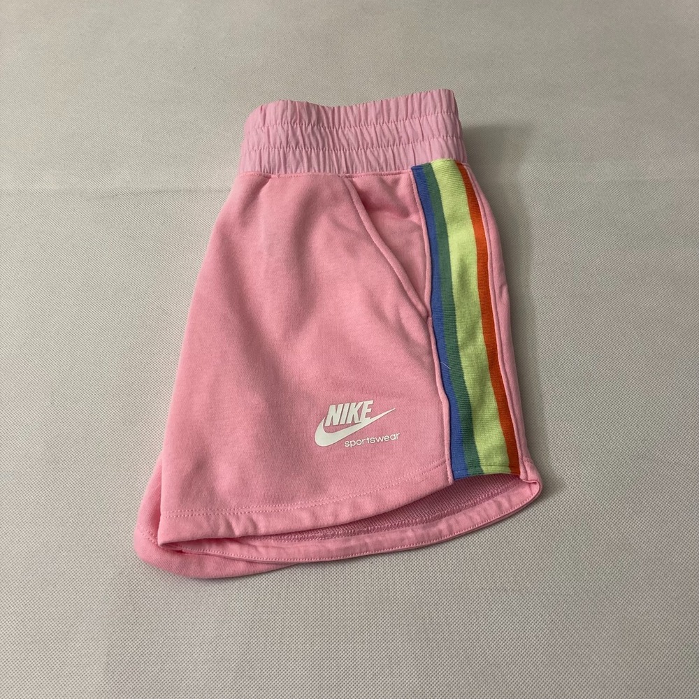 Nike Sportswear Heritage Rainbow Shorts Fleece Pink Pockets Size Small Retro